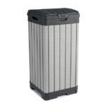 Keter Rockford 38 Gallon Resin Outdoor Kitchen Trash Can Duotech Garbage Can, Gray