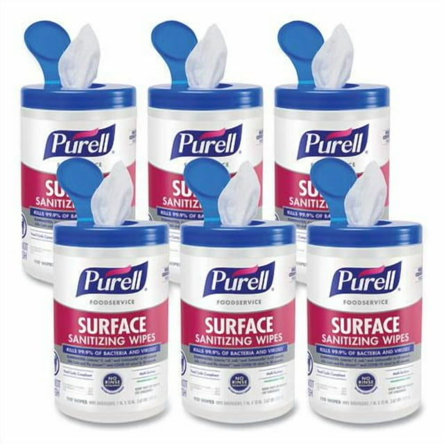 Purell Surface Sanitizing Wipes. Eliminates Listeria, E. Coli, and Norovirus. 110 Wipes p/Pack. - Image 1