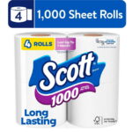 Scott 1000 Toilet Paper, 4 Rolls, 1,000 Sheets per Roll